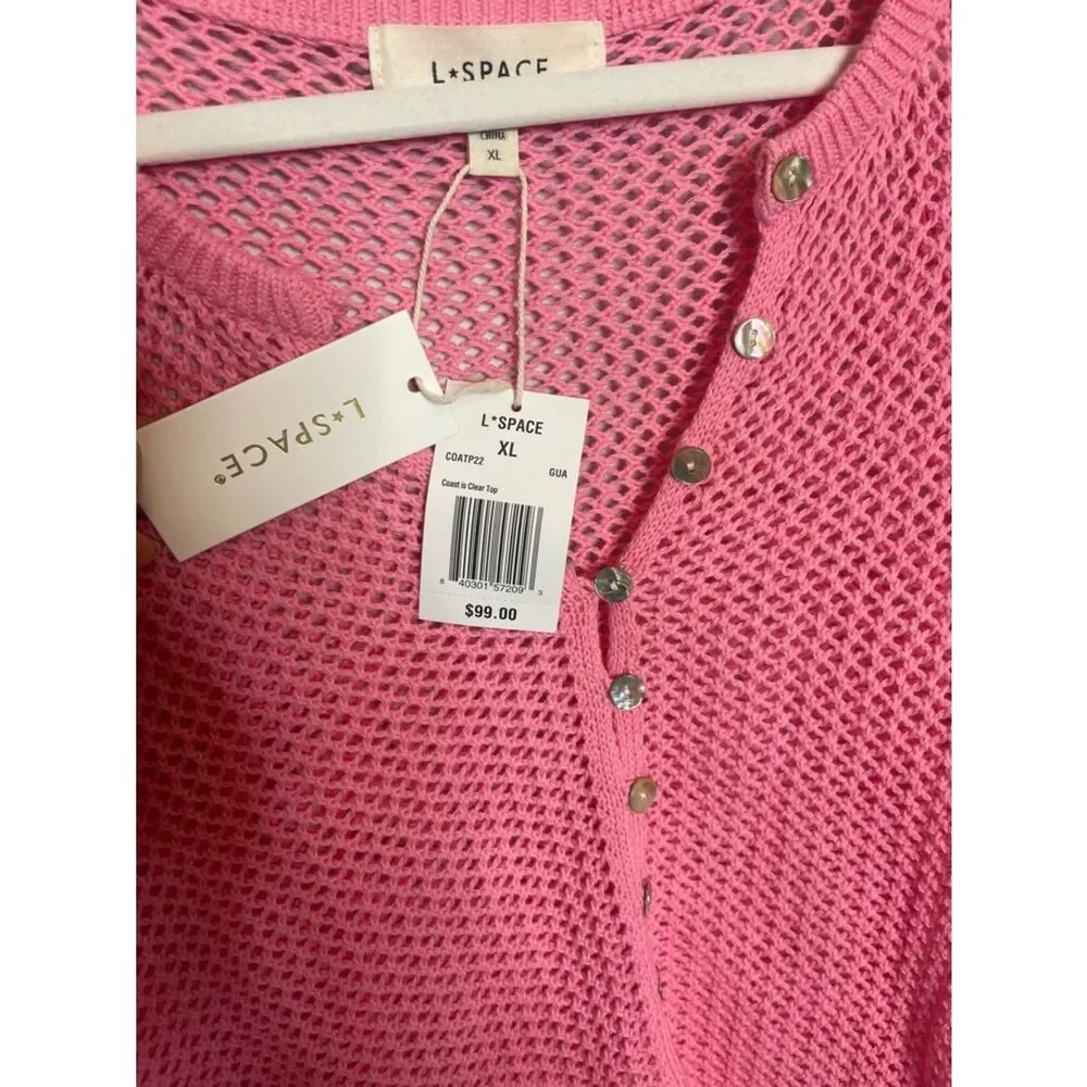 $99 l*space Coast is clear pink crochet beach coverup top NWT XL - Picture 13 of 14